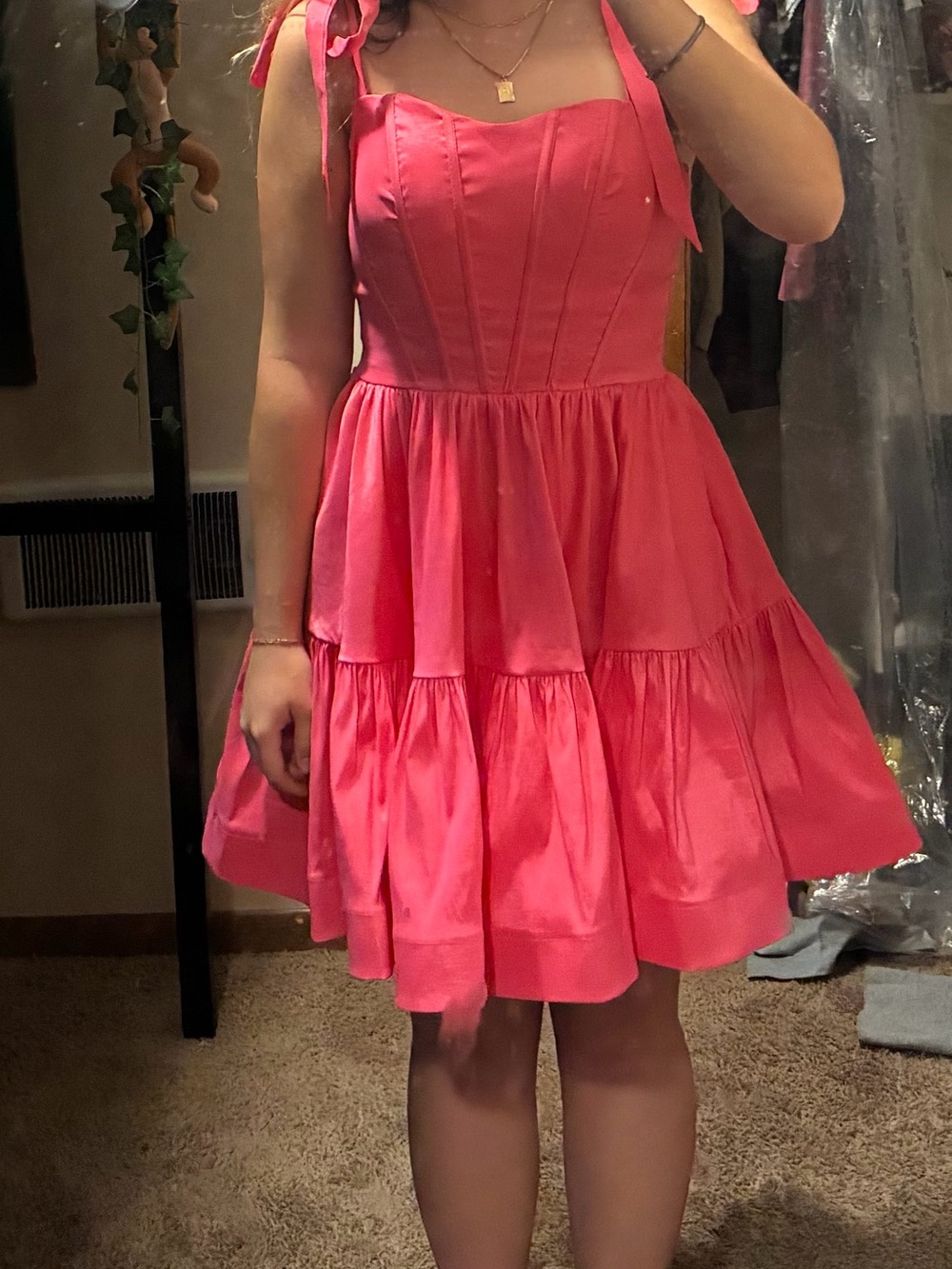 NOX Pink Tie-Shoulder Tiered Sundress